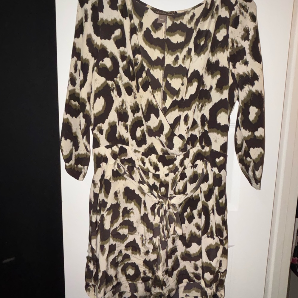 charlie jade Olive and Cream Leopard-Print Wrap Dress